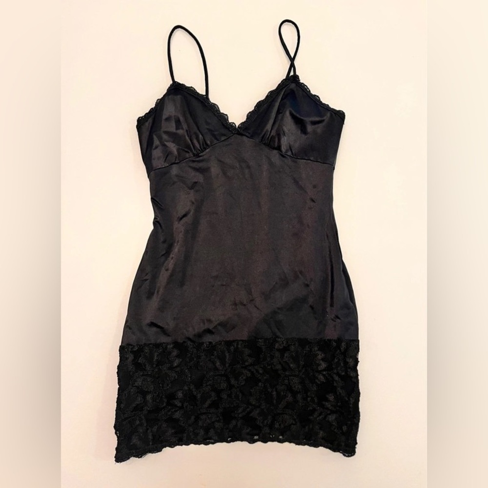 black lace mini slip dress